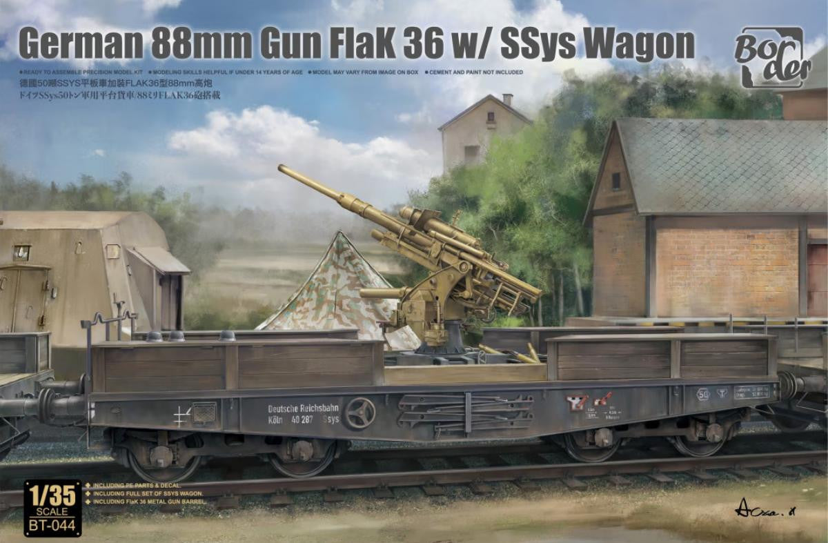 Border Model 1/35 88mm Flak Gun with SSys Rail Wagon BT044